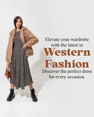 Woman wearing a western-style outfit with a teddy coat and floral dress.