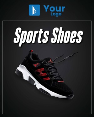 Close-up of black and red sports shoes with white soles