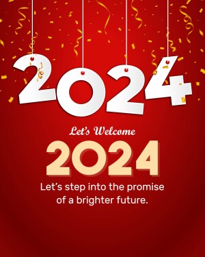 New Year 2024 celebration with confetti and festive text