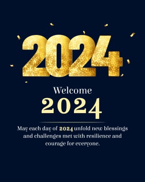 Golden glitter text '2024' with a welcome message