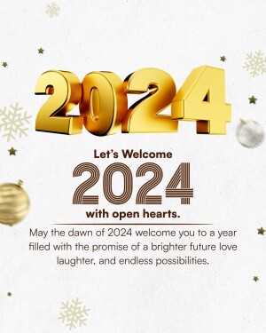 Golden 2024 New Year greeting with snowflakes and ornaments