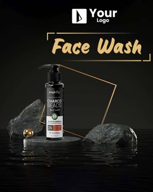 Jovees Charcoal Beads Face Wash product shot with charcoal and stone elements