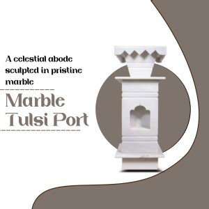 White marble Tulsi Port with intricate carvings