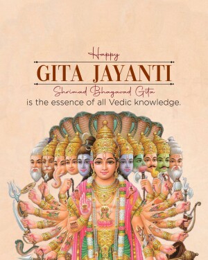 Gita Jayanti image with Lord Krishna and a snake hood background