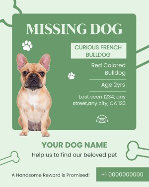 Missing dog poster featuring a red French Bulldog named Curious.