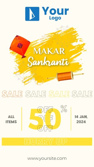 Makar Sankranti Sale advertisement with kite and discount offer