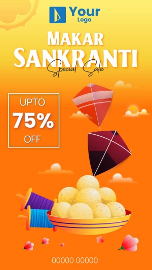 Makar Sankranti Sale advertisement with kites and sweets