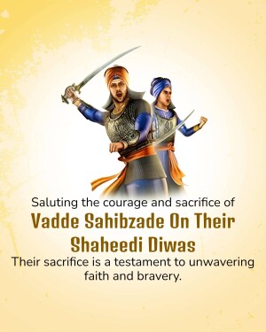Illustration of the four Sahibzadas, sons of Guru Gobind Singh, with text commemorating Shaheedi Diwas.