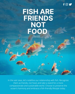 Underwater scene with colorful fish and text promoting fish conservation.