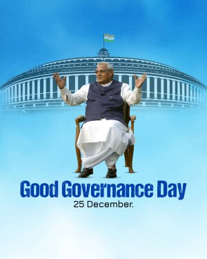 Image of Atal Bihari Vajpayee with Parliament House in the background, commemorating Good Governance Day.