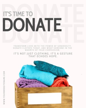 Image of a donation box filled with folded clothes, promoting charitable giving.