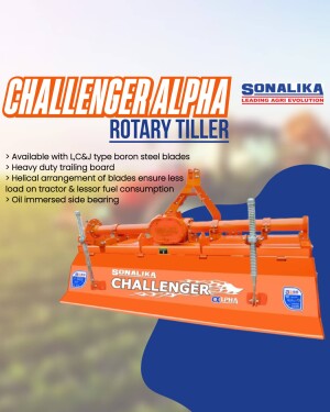 Orange Sonalika Challenger Alpha Rotary Tiller agricultural equipment