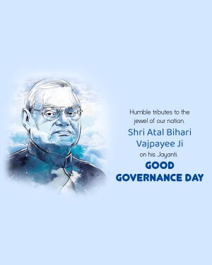 Portrait of Atal Bihari Vajpayee with text commemorating his Jayanti and Good Governance Day