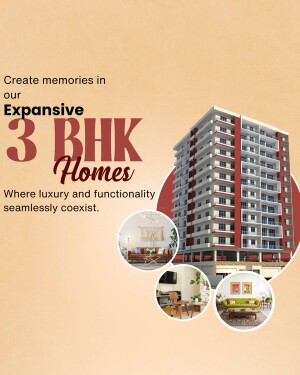 Modern apartment building with 3 BHK homes