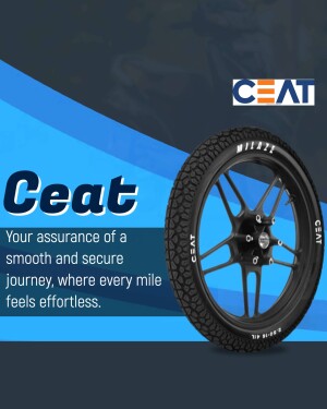 Ceat tyre with blue background and tagline