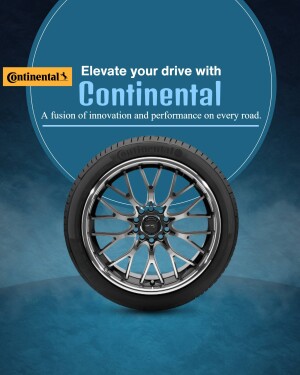 Continental tire with silver rim against a blue gradient background