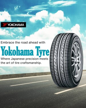 Yokohama tyre with a blue sky and road background