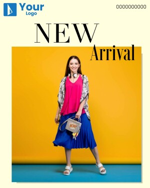 Woman modeling new fashion arrival with yellow background