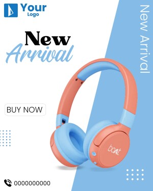 Image of Boat brand headphones in peach and blue colors, promoting a new arrival.