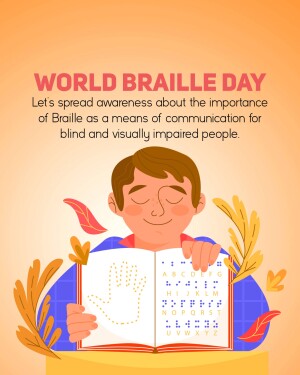 Illustration of a boy reading a book in Braille, promoting World Braille Day.