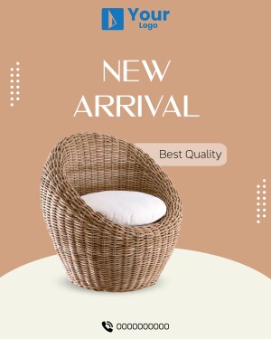 Wicker chair with a white cushion, advertised as a new arrival.