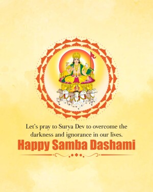 Illustration of Lord Surya (Sun God) with a festive message for Samba Dashami