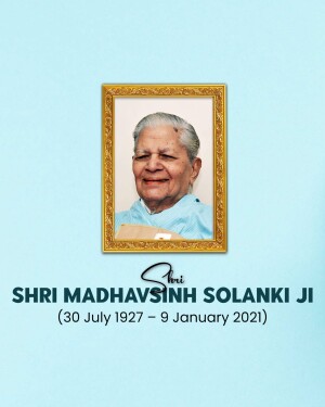 Portrait of Shri Madhavsinh Solanki with dates of birth and death