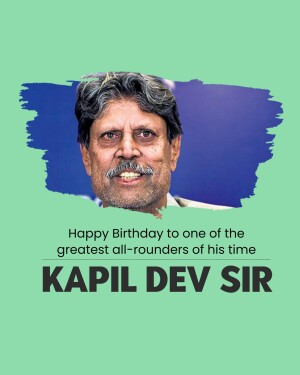 Portrait of Kapil Dev with birthday greeting