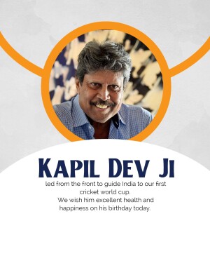 Portrait of Kapil Dev with birthday message