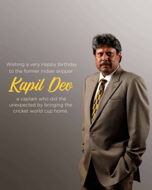 Portrait of Kapil Dev with birthday greetings