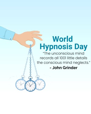 Image promoting World Hypnosis Day with a hand holding a chain of pocket watches.