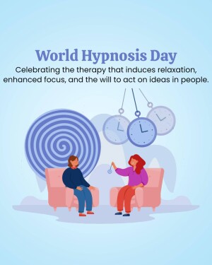 Illustration depicting a World Hypnosis Day theme with a therapist and patient.