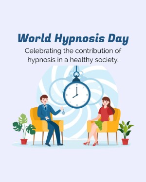 Illustration depicting a hypnosis session with two people and a swirling background for World Hypnosis Day.