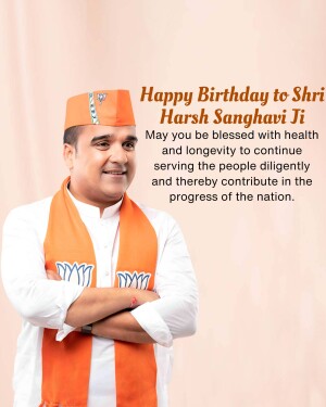 Portrait of Shri Harsh Sanghavi Ji with birthday wishes