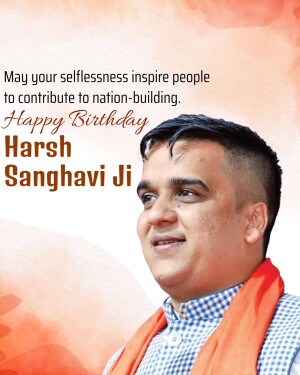 Portrait of Harsh Sanghavi with a birthday message