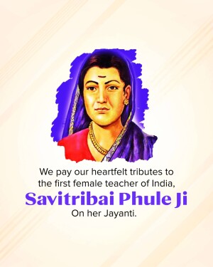 Portrait of Savitribai Phule with tribute text