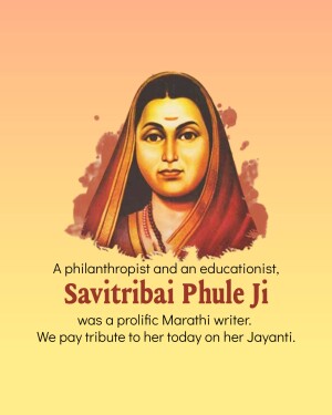 Portrait of Savitribai Phule with text honoring her legacy