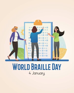Illustration depicting people interacting with a Braille display, celebrating World Braille Day.
