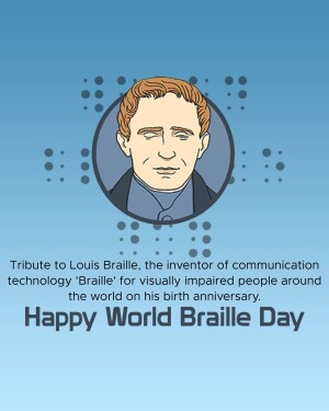Illustration of Louis Braille with text commemorating World Braille Day