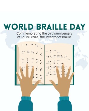 Image depicting an open Braille book with hands reading it, celebrating World Braille Day.