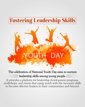 Youth Day celebration poster with silhouettes of young people and orange watercolor splash.