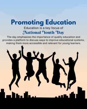 Silhouette of young people celebrating with text promoting education and National Youth Day.