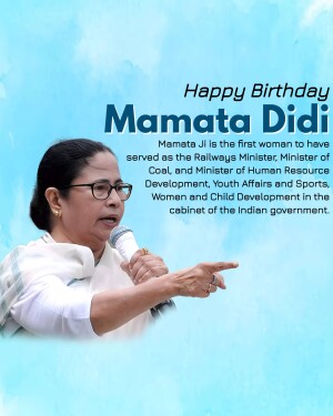 Portrait of Mamata Banerjee, Chief Minister of West Bengal, with birthday greetings.