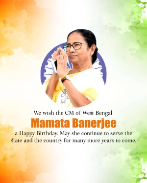 Portrait of Mamata Banerjee with birthday greetings