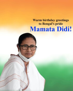 Image of Mamata Banerjee with birthday wishes and the Indian flag in the background.