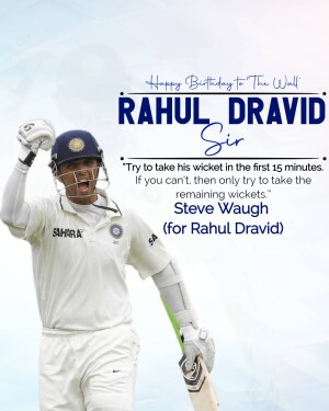 Rahul Dravid celebrating with bat in hand and a birthday message
