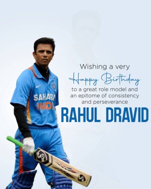 Rahul Dravid in Indian cricket jersey with birthday wishes