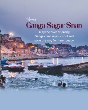 Ganga Sagar Snan image with boats and people bathing in the Ganges River