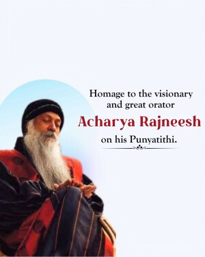 Portrait of Acharya Rajneesh with text honoring his Punyatithi