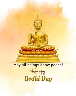 Golden Buddha statue with Bodhi Day greeting